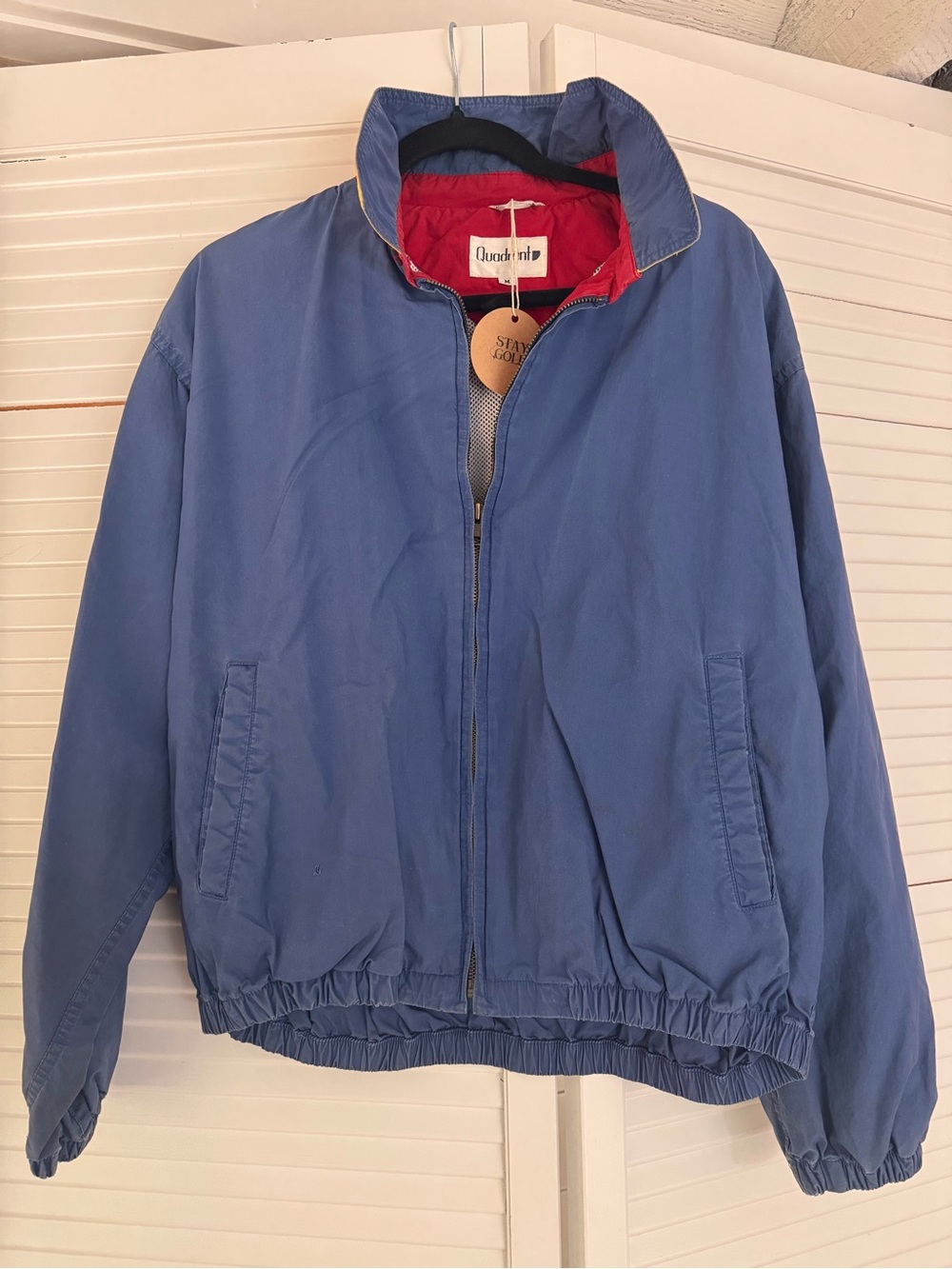 Vintage Quadrant Colorblock Lightweight Zip Jacket with Red Lining Cotton